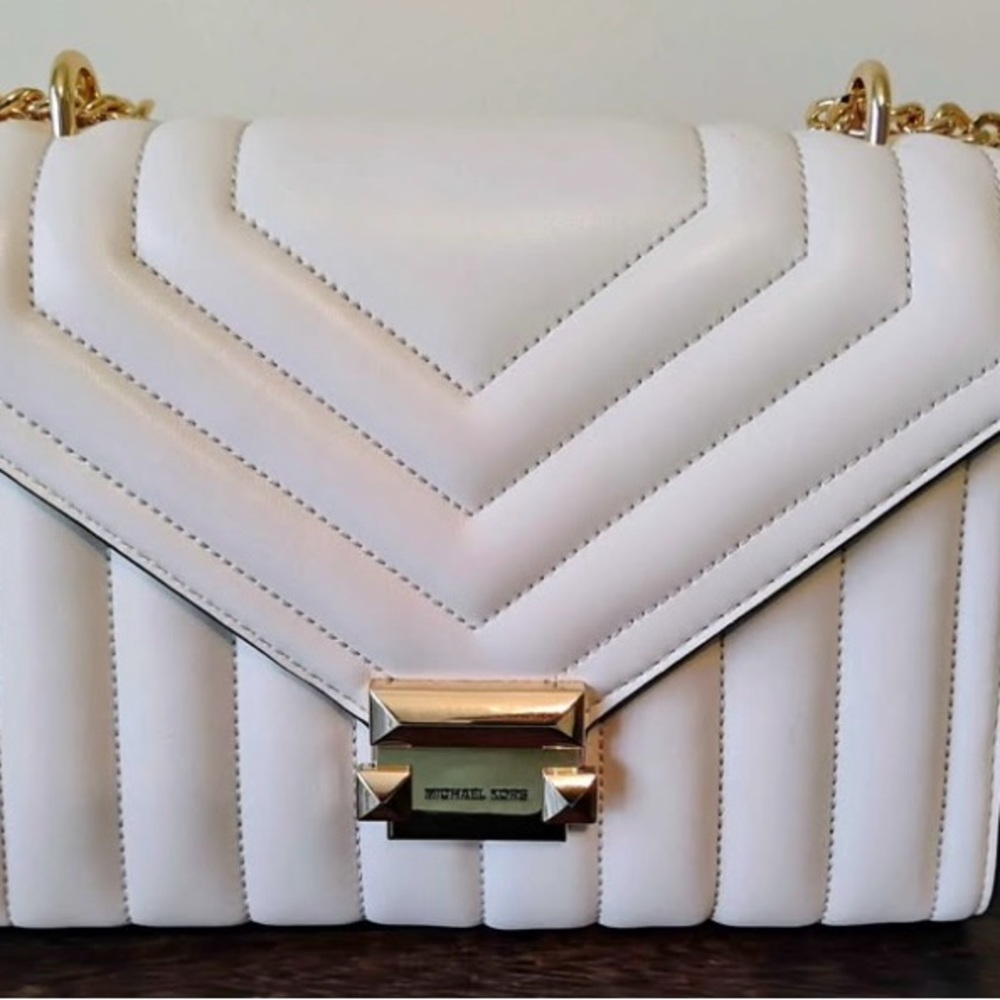 Michael Kors Leather Whitney Shoulder Bag (MD LT CREAM)